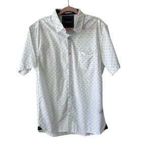 Stylish White Patterned Men's Button Down Shirt